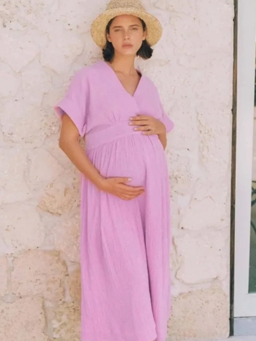 HATCH Midi Dress Orchid Pink Cotton Gauze V-Neck Tie Back Maternity Women’s XL